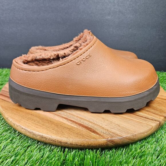 Crocs Womens Dylan Lined Fuzz Clogs Casual Warm Comfort Solid Cognac Size 7 - Picture 1 of 12